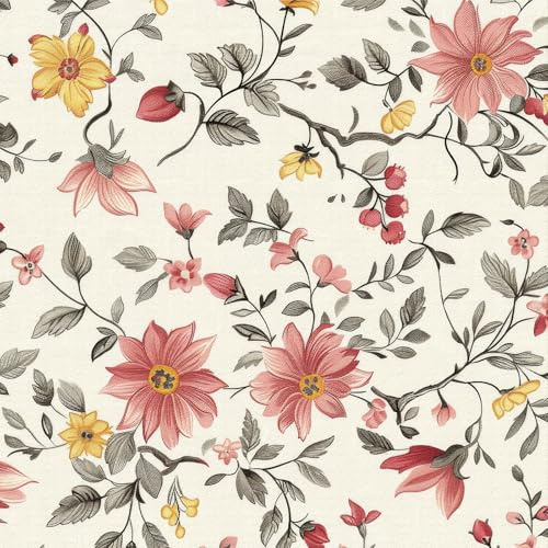 LZH-LP Papel Pintado Autoadhesivo, 44x300CM Floral Vintage sin Costuras Papel de Contacto Autoadhesivo Papel Tapiz Removible con Estampado de Hojas Película Decorativa