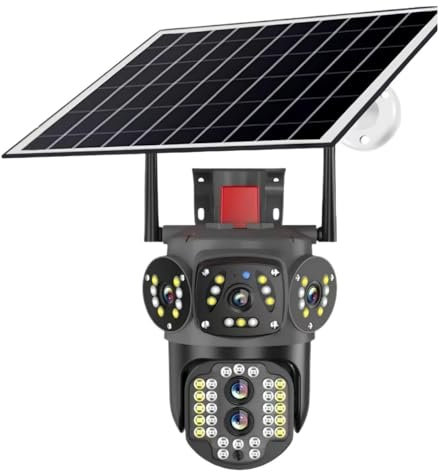 KKENZA Cámara Solar 4K de 8 MP for Exteriores, Lente Dual, WiFi, IP, PIR, visión Nocturna, V380 Pro, Monitor de Seguridad CCTV(Solar WiFi Add 128G)
