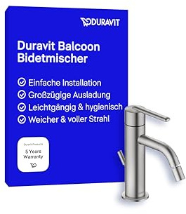 Duravit Balcoon bidéblandare med en spak (pip höjd 119 mm), bidéblandare med dragstång avloppsarmatur, borstat rostfritt stål