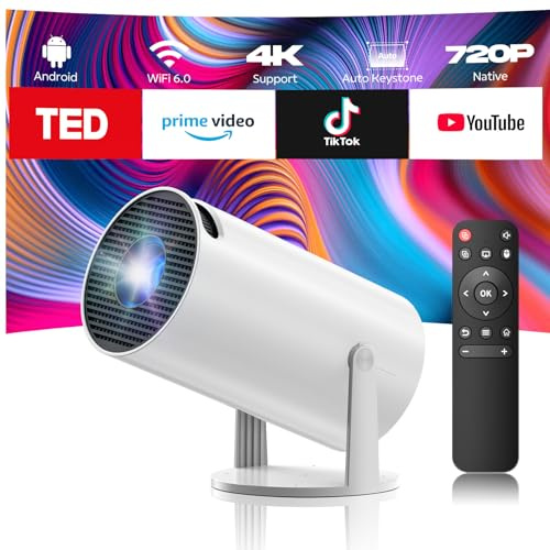Projektor 4K, 1080p bärbar projektor med WiFi6 och Bluetooth5.0, 220° rotation, Android 11.0, liten smart