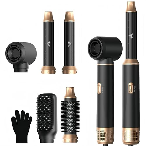 UMIGA Hairstyler 5 in 1 Airstyler Haarstyler Luft Lockenstab Föhn Thermal Brush Glättbürste Set Multistyler Rundbürstenföhn Warmluftbürste Haarstyling Geräte Hair Dryer Geschenke für Frauen, Schwarz