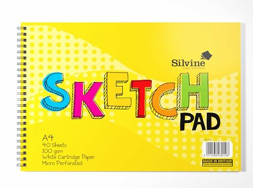 Silvine A4 Wirebound Sketch Pad - 40 Sheets of 100gsm Smooth White Cartridge Paper (210 x 297mm), 407