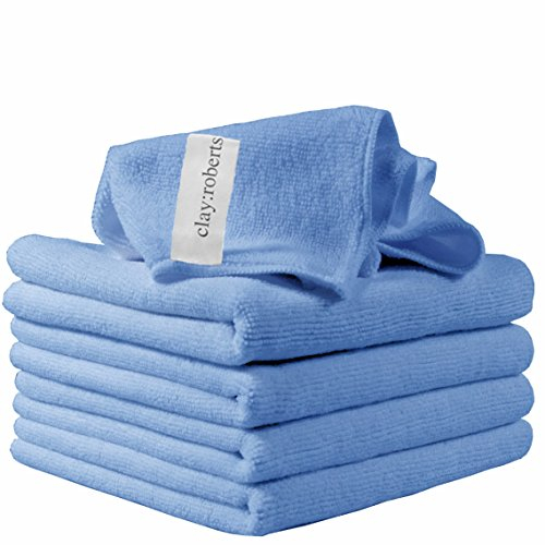 Clay Roberts Microfibre Cleaning Cloths, 40cm x 30cm - Pack of 5, Blue, Machine Washable, Polishing, Waxing & Dusting Cloth, Lint-Free, Kitchen Towel, Car Cleaning, Microfiber