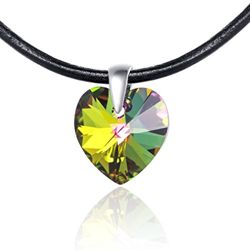 LillyMarie Joyería Collar De Cuero Con Colgante De Corazón De Cristal