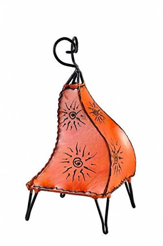 Simandra Orientalische Lampe Stehlampe marokkanische Hennalampe Lederlampe Tischleuchte Stehleuchte Orient Mellah Sonne 40 cm Color Orange