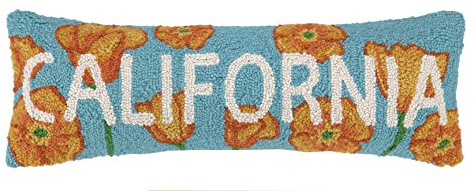 Peking Handicraft California Poppy Hook Pillow, 8 by 24, 1 Count (Pack of 1), Sky Blue, Orange, White