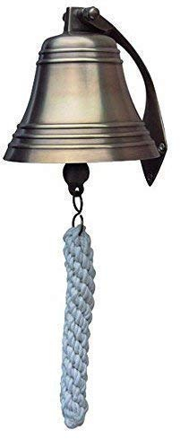 linoows Schiffsglocke mit Wandhalter, Altmessing Wandglocke Glocke mit Bändsel Ø 12,5 cm