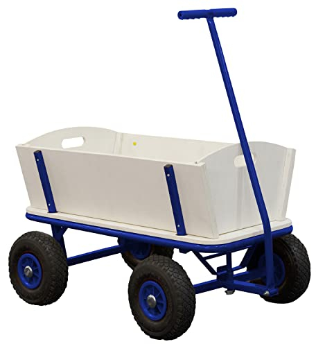 Sunny Billy Beach Wagon Bollerwagen in Blau | Handwagen aus Holz mit Luftreifen | Belastbar bis 100 kg | 94x61x97cm