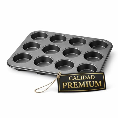 Molde para magdalenas en horno, Bandejas para hornear magdalenas, 12 cavidades antiadherente, Moldes para repostería, De acero al carbono, Para airfryer, Para muffin, Bandeja para magdalenas
