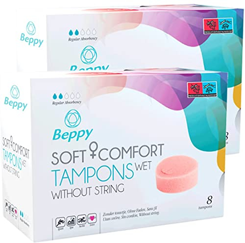 Beppy Wet Soft + Comfort Tampons 2x8 (16) Sponge tampons, Without String, Lubricated - More Freedom During Your Period (Love - Sport - Sauna)