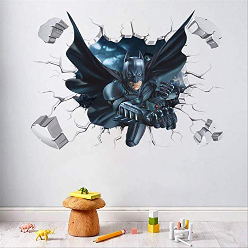 Sticker Mural, Héros De Garçon De Bande Dessinée Batman Spiderman Wall Sticker Pour Chambres D'Enfants Home Decor Wall Art 3D Effet Cassé Wall Decal Cadeau Affiche, 50X70 Cm