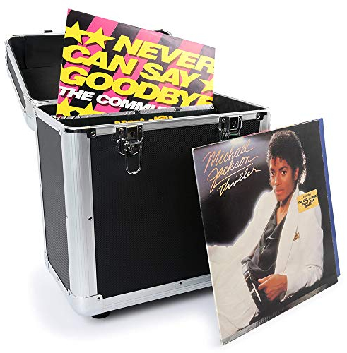 EM PD LP80 Vinyl Record Storage Case - Protective Flightcase Holds 80 x 12 Inch LPs, Foam Lined Interior, Stackable Locking DJ Album Box, Removable Lid, Black Finish