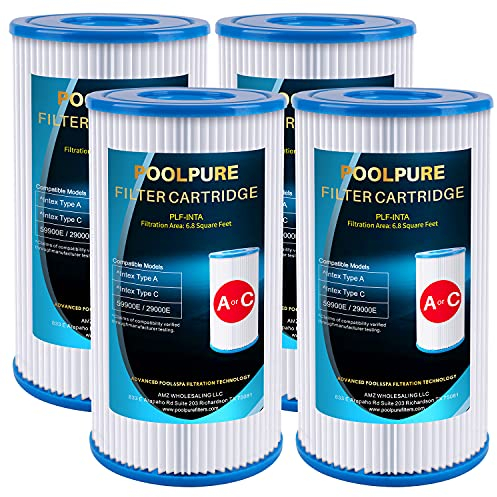 POOLPURE Filter Cartridge Type A or C (29000E/59900E) Replacement Swimming Pool Filter for Intex Pool Pump, Easy Set Pool Filters, Summer Escapes or Summer Waves Above Ground Pools (4)