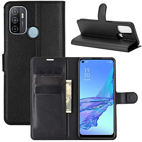 Fertuo Cover per OPPO A53 2020 / A53s, Custodia Portafoglio Cover a Libro in Pelle Flip Case con Silicone Bumper, Fibbia Magnetica, Porta Carte, Kickstand, per OPPO A53 / A53s Smartphone, Nero