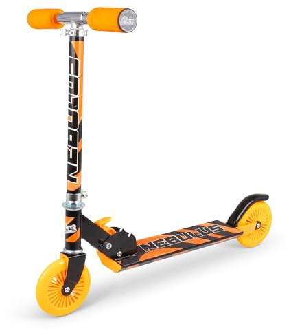 Nebulus Foldable Kick Scooter for Kids | 2 Wheel Adjustable Height Scooter with PU Wheels, Rear Brake & Lightweight Alloy Frame | Outdoor Ride Toy for Boys & Girls (Orange & Black)