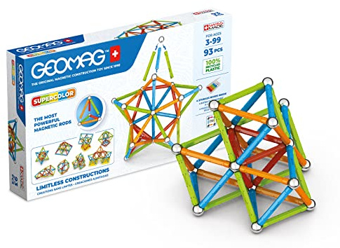 Geomag Classic Supercolor Paneele aus Recyceltem Kunststoff 93, Magnetische Konstruktionen, Stäbe und Farbige Paneele, 93-teilige Packung, 100% Recycelter Kunststoff