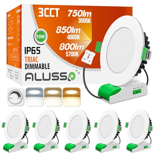 ALUSSO LED Einbaustrahler 230V Dimmbar 10W IP65 LED Spots Flach Warmweiß Neutralweiß Kaltweiß Einbauleuchten Deckenspots Einbauspots Deckenstrahler für Badezimmer Küche, Weiss, 6er Set