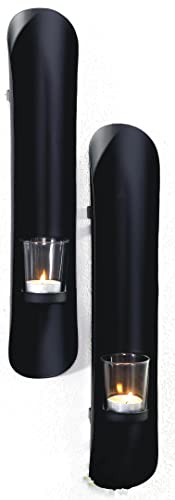 Novaliv 2X Wandkerzenhalter aus Metall mit Glas 6 x 41,5 x 7,5 cm Schwarz Kerzenhalter Wand Teelichterhalter Deko Wohnzimmer Dekoration Wanddeko Vintage Deko Teelicht Wandhalter