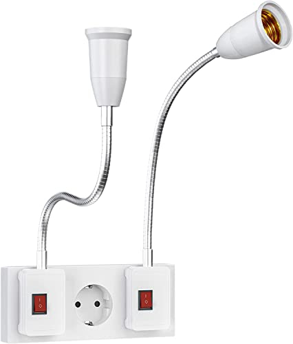 TANXIS E27 Fassung, Lampenfassung mit Schalter, 2 Stück Lampenfassung mit flexiblem Kabel für LED E26/E27 Glühbirne, AC 230V Küchenlampe, Leselampe, Wandleuchte, ohne Glühbirne - 20cm