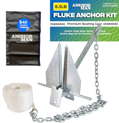 Anchor-Man Premium Boat Anchor Kit, Fluke Style Small Boat Anchor Kit, Includes Sea Anchor Chain, Anchor Rope & Bag Fluke Anchor Kit, 8.5 Lbs