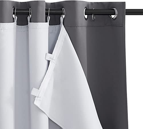 PONY DANCE Thermal Curtain Lining Eyelet Blackout Drapes with Hooks for Enhanced Bedroom Living Room Shading, Greyish White, 44 x 50 Inch Drop, 2 Panels, Greyish White ▏ Rings+hooks