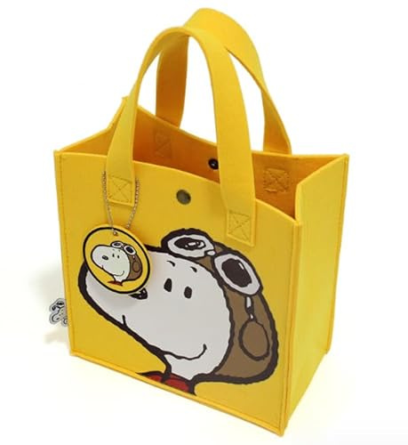 S-noopy su Borse Per La Spesa Riutilizzabili，ideale come zaino da viaggio, zaino donna，S-noopy cartone animato feltro borsa shopping bag （giallo）