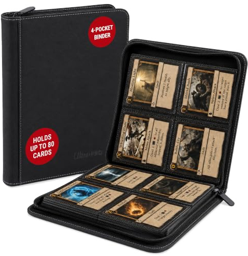 Ultra PRO Carpeta profesional de 4 bolsillos con cremallera de alta calidad: sostiene, almacena y protege 80 tarjetas de tamaño estándar, tarjetas deportivas, tarjetas de béisbol, tarjetas