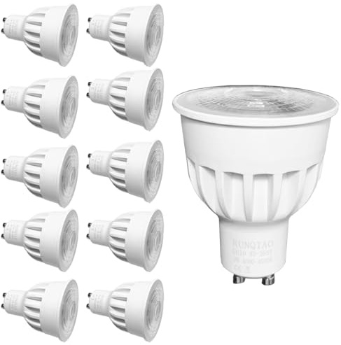 RunQiao GU10 energibesparande LED-lampa, 9 W högeffektiva LED-spotlampor, för tak 90 W halogenlampor ekvivalent, AC 85–240 V, paket med 10, dag vit, 9 W 32° strålvinkel