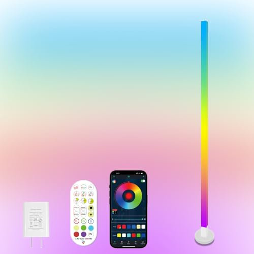 EcoMyLife RGB+IC Smart LED Floor Lamp, 59 Colour Changing Lamp, LED Corner Floor Lights with Remote Control, 16 Million Colors & 28 Scenes for Christmas, Living Room, Bedroom, Gaming Room