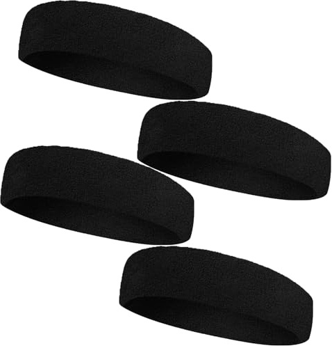 4 Pezzi Fascia Capelli,Headband,Fasce per Capelli Uomo,Fascia Capelli Donna,Fascia Capelli Sport,Fascia Testa Sudore,Fascia Sudore Testa Donna(Nero)
