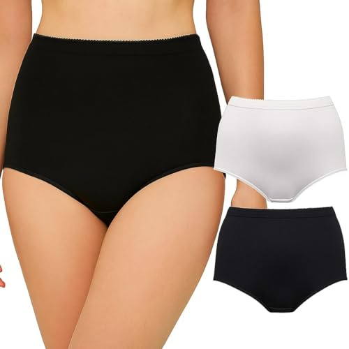 iTRONiK Women's Ladies 100% Cotton Incontinence Pants Washable with Pad Briefs Knickers (White, L)