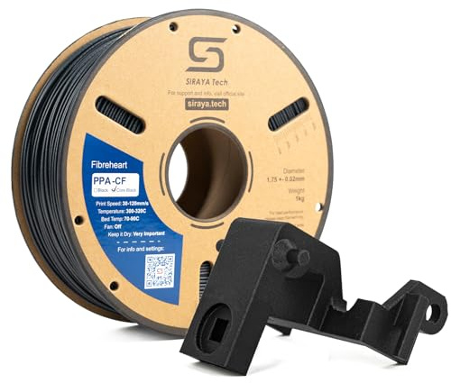 Siraya Tech Fibreheart PPA-CF Core Black 3D Printer Filament - PPA Nylon with 25% Core-Concentrated Carbon Fiber, Ultra-Strong, Heat-Resistant, Low Warpage for Automotive & Industrial Parts (1kg)