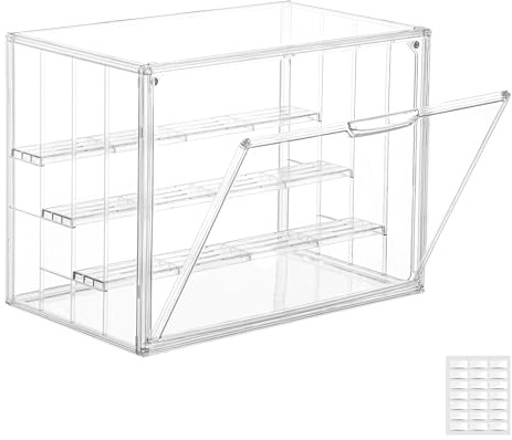 Attelite Acrylic Display Case,Upgrade 4 Tiers Clear Display Case with 3 Adjustable divider, Stackable Large Storage Box with Magnetic Door for Collectibles Action Figures