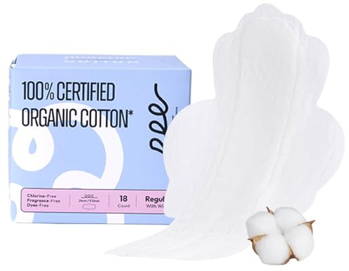 100% Organic Pads for Women, Organic Cotton Cover Pad - Regular Absorbency, Unscented, Ultra Thin Pads with Wings for Women (Regular, Size 3, 18 Count)
