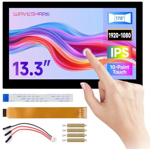 Waveshare 13.3inch High Resolution DSI Capacitive Touch Display for Raspberry Pi 5 / 4B / CM4 IO Board, 1920x1080, IPS, Toughened Glass Panel, DSI Interface, 10-Point Touch, Full Metal Back Panel