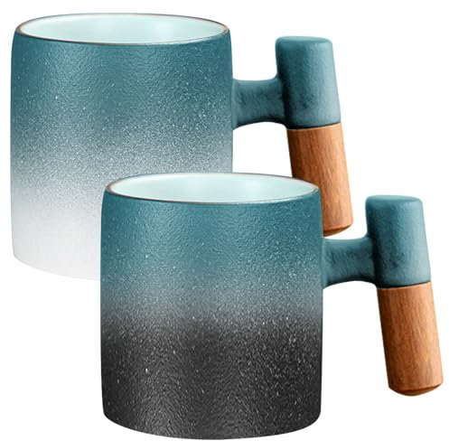 Juego de 2 tazas de espresso de 70 ml, tazas de café con asa, mini tazas de café, tazas de café de cerámica, tazas de café para espresso y café con leche (azul y negro)