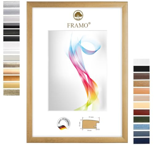 FRAMO Cadre photo en bois 65 x 65 cm (Dimension de l'image) carré en Or essuyé | Taille sélectionnable | Affiches | Puzzle | Collage | Sur mesure | personnalisés