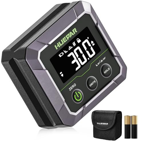 Huepar Goniometro digitale professionale, altamente magnetico, precisione ± 0,1°, inclinometro di precisione con indicatore angolare digitale, angolo 0-90 o 0-180, display LCD VA, schermo a 360°