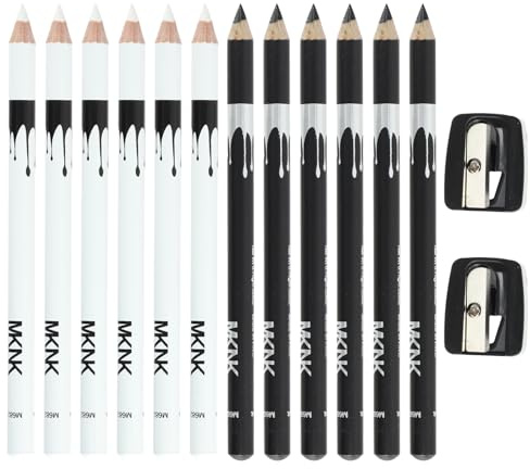 12 lápices de barbero, lápiz para barba con 2 sacapuntas para uso suave y suave utilizado para barba, delineador de ojos, delineador de labios, etc. (negro + blanco)