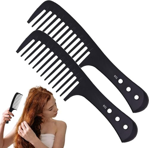 2PCS Wide Tooth Comb - Curl Comb with Comfortable Grip - Smooth, Sturdy, Anti Static, Tangle Free - Suitable for Long Hair, Wet Hair and Curls (Black)