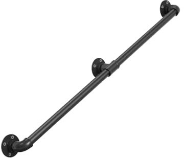 3FT Industrial Handrail Indoor, Pipe Stairs Rails Staircase Steps, Metal Wall Grab Bars Heavy Duty Support, Elderly Safety Handle for Stairway Porch Bathroom Outdoor, Vintage Farmhouse Style
