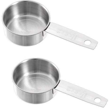 2 Pcs 1/4 Inch Cup Scoop, 60 ml 2 oz Stainless Steel Measuring Cup Metal Coffee Scoop Cat Food Scoops for Wet and Dry Ingredients Cooking Baking Kitchen, Dishwasher Safe