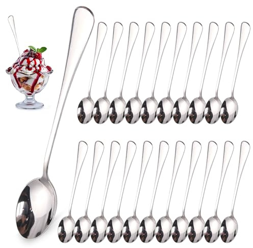 24 Stück Lange Löffel, 19,5 cm Teelöffel Langer Longdrinklöffel aus Edelstahl Stiel Eislöffel Lang Löffel Langstielig Set für Eiskaffee Milchshake Eisbecher Cocktails