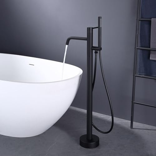 Grifo Bañera de Suelo Negro Monomando Grifo de Pie para Bañera Exenta de Latón 2 Salidas