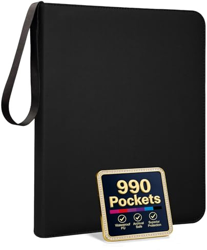 9 Pocket Trading Card Zip Binder,Double Sided 990 Pocket PU Card Collection Binder,55 Pages Folder for Collectible Games, Sports, TCG,Black