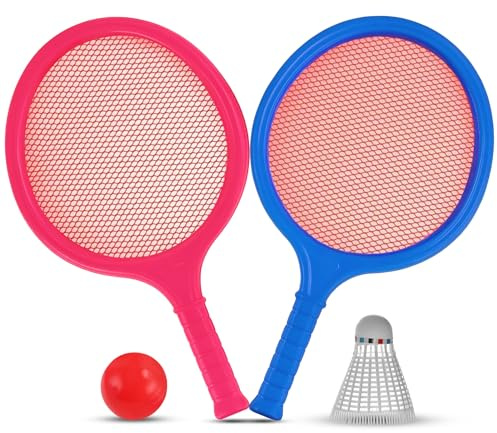 Badminton Racket Set for Kids, Toddlers with 2 Paddles, Ball and Birdie - Junior Kindergarten Student Outdoor Sports Tennis Racquet Play Game Beach Toys (2 Pack)