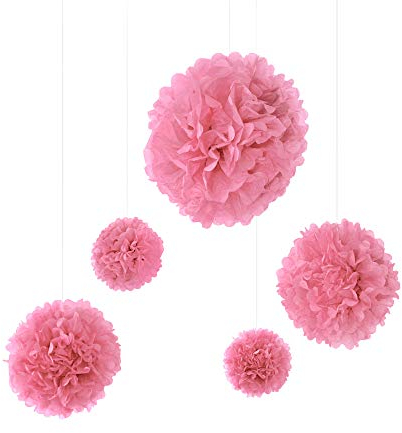 Frau WunderVoll® 5er Set Pompoms, ROSA, 2X Ø20, 2X Ø30, 1x Ø40 cm/Deko Hochzeit, Seidenpapier, Seiden Blumen, Papierblumen, Geburtstagsdeko, Tischdeko, Hochzeitsdeko, Gartenfest, Garten Party