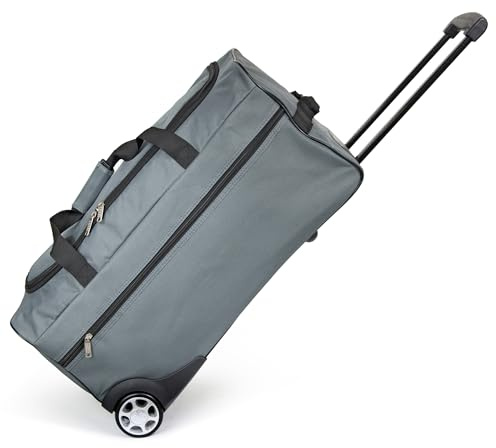 KINSTON Sac de Voyage Trolley Gris - Grand Sac à roulettes & Canne Télescopique, Compartiment Principal Spacieux et Poche Latérale Zippée - Valise Bagage à Main Idéal pour Voyages et Week-Ends