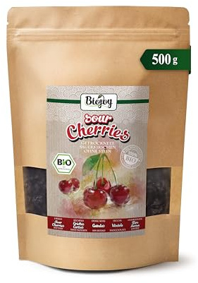 Biojoy Cerises griottes séchées BIO (500 g), entières, sans noyaux et sans soufre