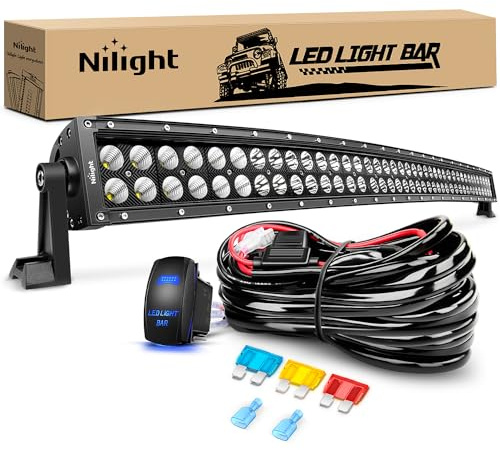 Nilight 42Inch 240W Curved Led Light Bar Spot Flood Combo Led Off Road Lights and 14AWG 5Pin Rocker Switch Wiring Harness Kit for Truck ATV UTV SUV Boat Jeep Lamp,2 Years Warranty